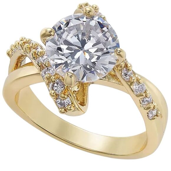 Charter Club gold plate crystal bypass ring size 8 - Picture 1 of 5